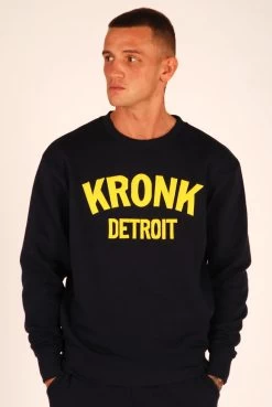 KRONK Detroit Applique Sweatshirt Loose Fit Navy With Yellow Logo