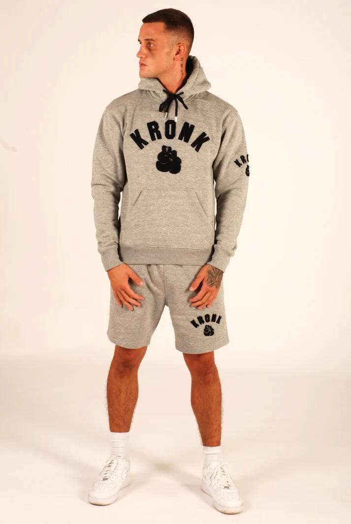 KRONK One Colour Gloves Towelling Applique Hoodie Regular Fit Sports Grey 2 KRONK One Colour Gloves Towelling Applique Hoodie Regular Fit Sports Grey - Image 2