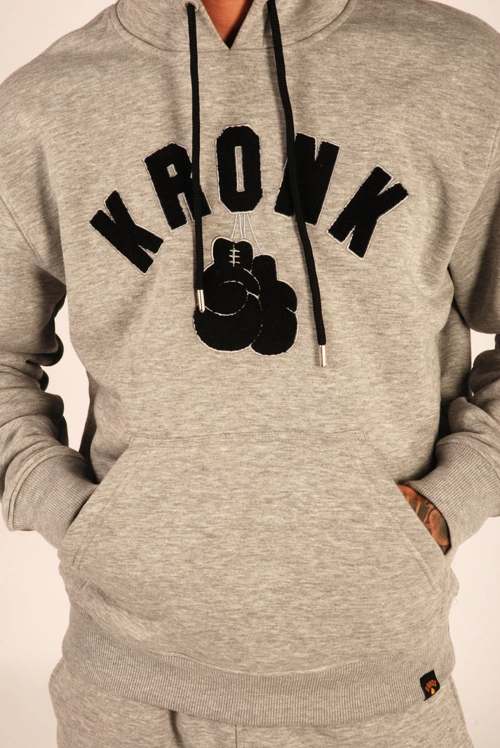 KRONK One Colour Gloves Towelling Applique Hoodie Regular Fit Sports Grey 1 KRONK One Colour Gloves Towelling Applique Hoodie Regular Fit Sports Grey