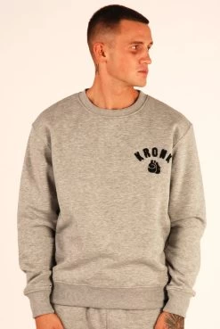 KRONK One Colour Gloves Towelling Applique Logo Sweatshirt Loose Fit Sports Grey