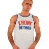 KRONK Iconic Detroit Applique Training Gym Vest White With Red & Blue Logo