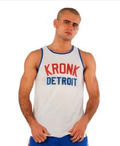 KRONK Iconic Detroit Applique Training Gym Vest White With Red & Blue Logo