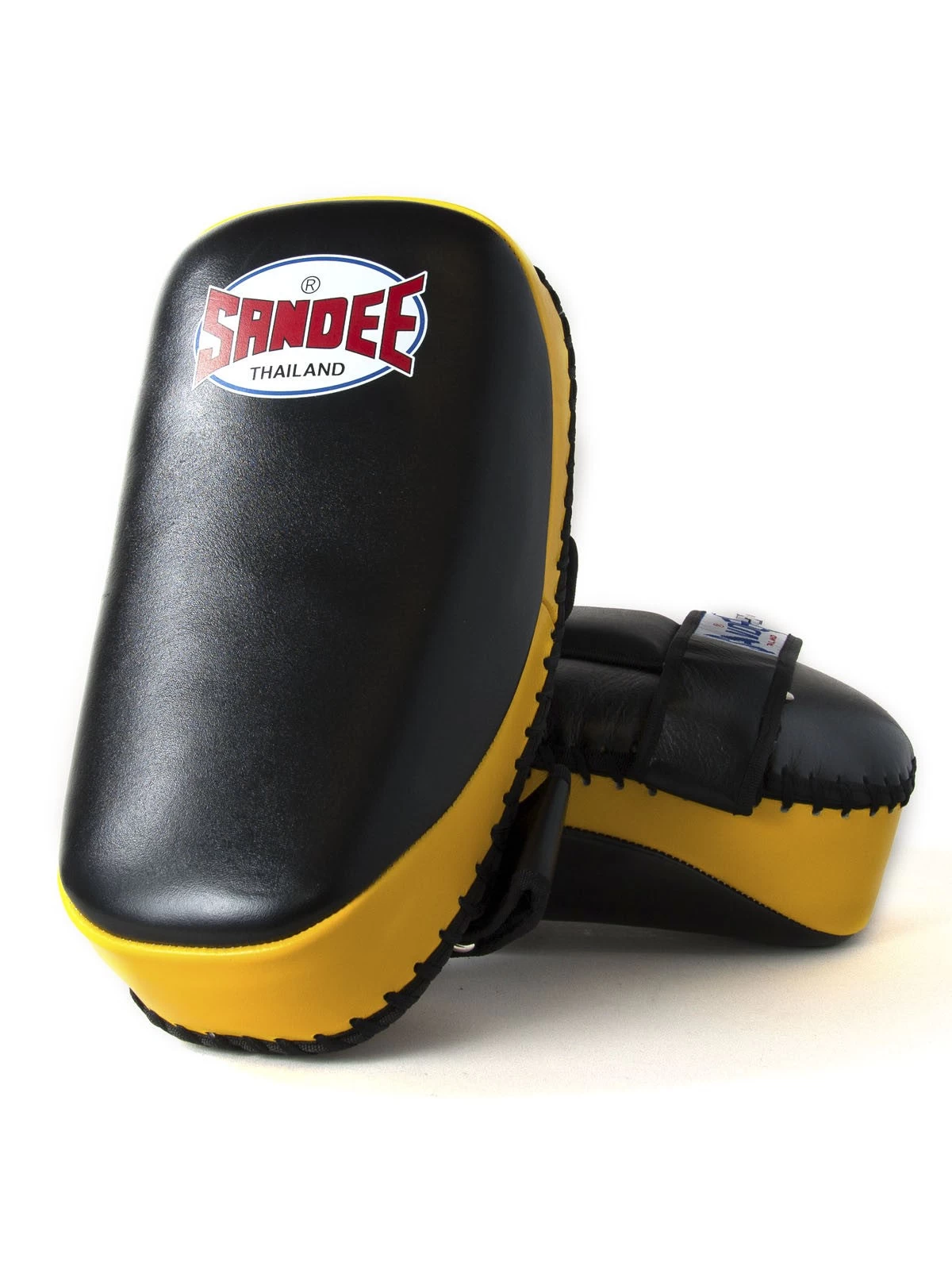 SANDEE BLACK & YELLOW CURVED THAI LEATHER KICK PADS Black/yellow 4 SANDEE BLACK & YELLOW CURVED THAI LEATHER KICK PADS Black/yellow - Image 4